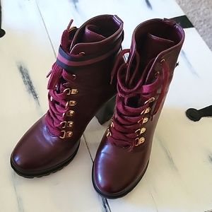 JustFab dark red, ankle high heeled boots